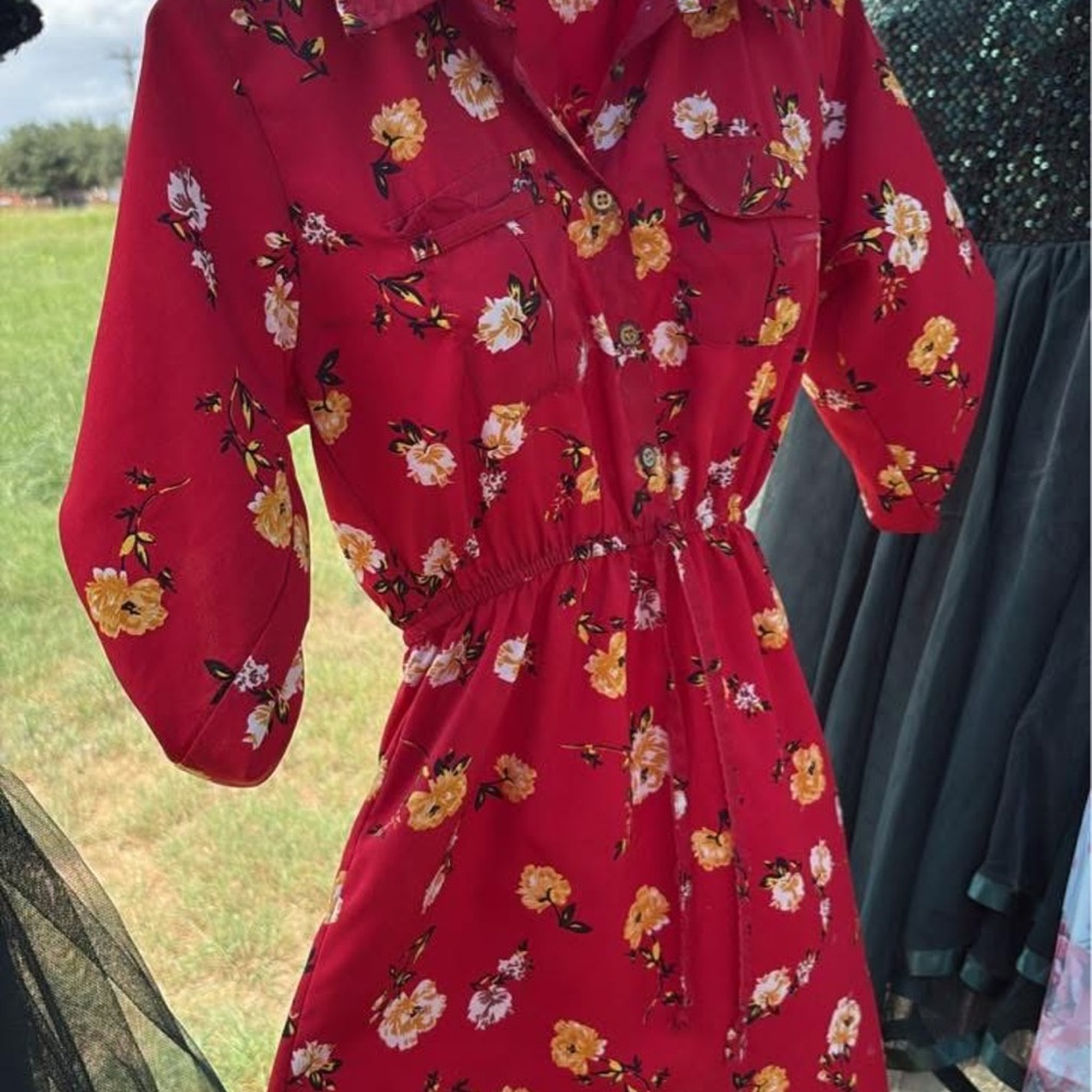 Floral Red Dress with Yellow Flowers